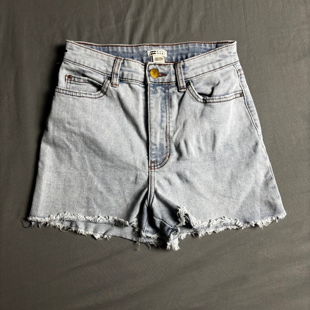 Billabong Girls Light Wash High Waisted Frayed Denim Shorts Size 14 (24w)
